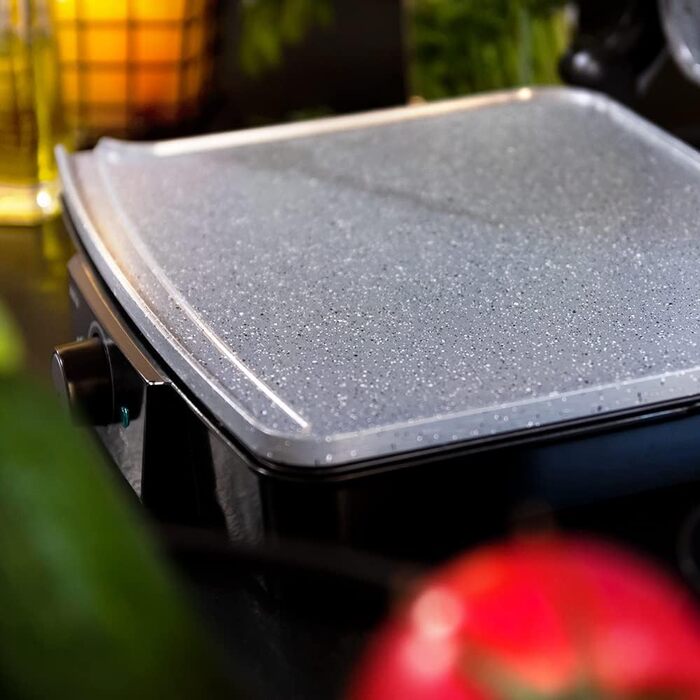 Електричний гриль Cecotec Rock'n Grill 1500 Take&Clean Stone з покриттям RockStone, знімні та придатні для миття в посудомийній машині пластини, 180º відкривання, плаваюча верхня пластина (2000 Вт, гриль та гриль-плита)