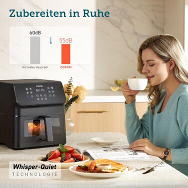 COSORI Air Fryer, 12-in-1 XXL Air Fryer 6.2L, Hot Air Fryer with Viewing Window & Shake Reminder, 80 Recipes, 55 Percent Energy Saving, Dishwasher-Safe Baskets Black Clear Blaze
