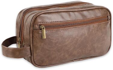 Чоловіча косметичка Kulturbeutel з водонепроникного PU-шкіряного матеріалу, двошарова, для подорожей та спорту (темно-коричнева)