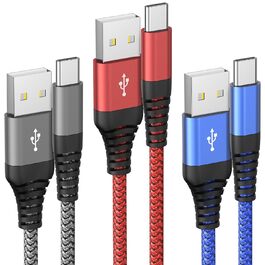 Кабель USB-C 3 шт. 1.8M, швидка зарядка QC 3.0, сумісний з Samsung Galaxy S23/S22/S21/S20, iPhone 16/15/15 Pro, Huawei, HTC, LG, Sony Xperia, Moto