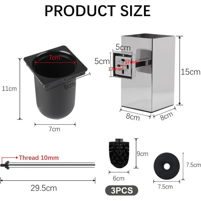 Набір для чищення унітазу Exleco з щіткою та змінною щіткою, золотий, для ванної кімнати