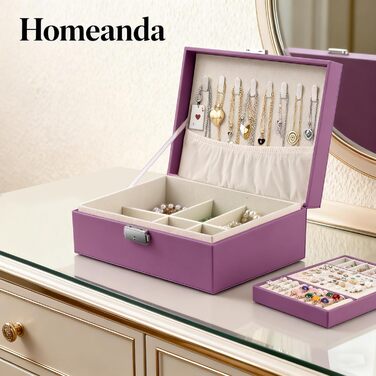 Шкатулка для прикрас Homeanda з замком, шкіряна, велика, фіолетовий (Ug-violett)