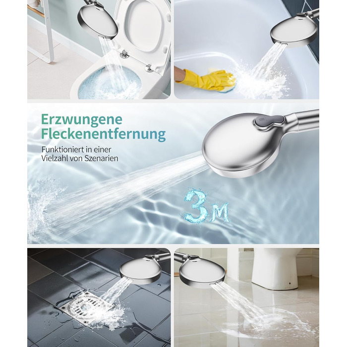 Душова лійка SR SUN RISE з фільтром, набір для душу з шлангом та фільтрами, ручна душова лійка з 9 функціями, 4 фільтри, високий тиск для жорсткої води, видаляє залишковий хлор, важкі метали, бактерії, 4-картриджний комбінований фільтр Gold