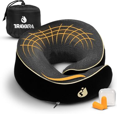Подушка для шиї TRAVARA - Memory Foam - для подорожей на авто та літаку - чорна