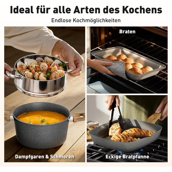 Набір гранітних каструль та сковорідок Kitchen Academy для індукційних плит, 30 предметів, сірий