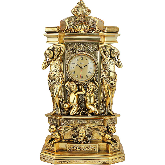 Design Toscano Chateau Chambord Classic Fireplace Clock, Polyresin, Gold-Finish, 51 cm