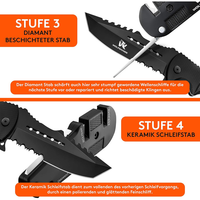 Точилка для ножів Wolfgang KlingenDoktor 5-в-1 - Преміум, для ножів з хвилястим лезом, туристична