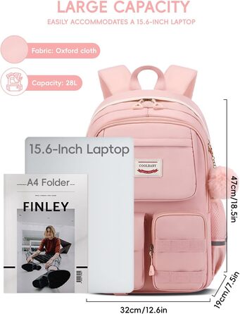 Рожевий шкільний рюкзак для дівчаток Tanou, 9-16 років, великий, водонепроникний, з брелоком