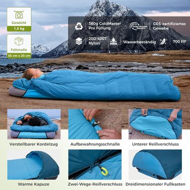 ATEPA 3-Season Down Sleeping Bag - Recyclable 650FP, Lightweight, Removable Blanket, Packable Sleeping Bag for Adults - Backpacking, Hiking (Pro Blue, Quilt ThermaExtreme Pro Max)