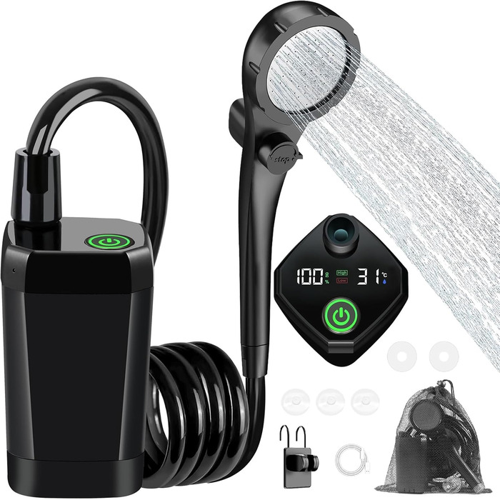 Портативна душова кабіна для кемпінгу Uplayteck з акумулятором 6000mAh, насосом, регулюванням температури та IPX7 водонепроникністю