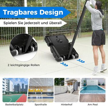 COSTWAY Adjustable Height Basketball Hoop System - Outdoor Mobile Basketball Stand with Wheels & Weight Bag (149-305cm)