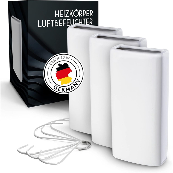 Керамічні зволожувачі повітря для радіаторів опалення [3 шт.] - Універсальні зволожувачі для радіаторів з гнучким гачком - Екологічні зволожувачі опалення [підходять для всіх опалювальних приладів] Білі