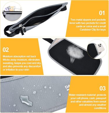 Гендерно-нейтральний RFID-захисний пояс-сумка для чоловіків та жінок, для подорожей та бігу, ширина пояса 3.7 см, сірий