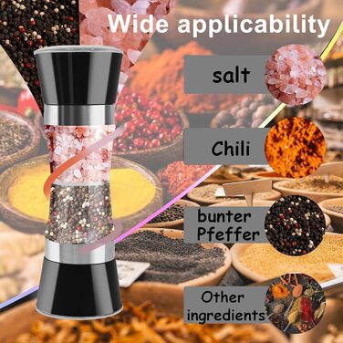 Мельниця для солі та перцю 2-в-1 Cyiecw, ручна, з регулюванням, нержавіюча сталь, для перцю та солі (чорна)