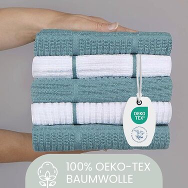 Sticky Toffee Dishcloths made from 100% cotton, terry cloth, 5 pieces, 40.6 x 71 cm, blue / aqua, soft, absorbent, for restaurant, bar, glassware, kitchen towels