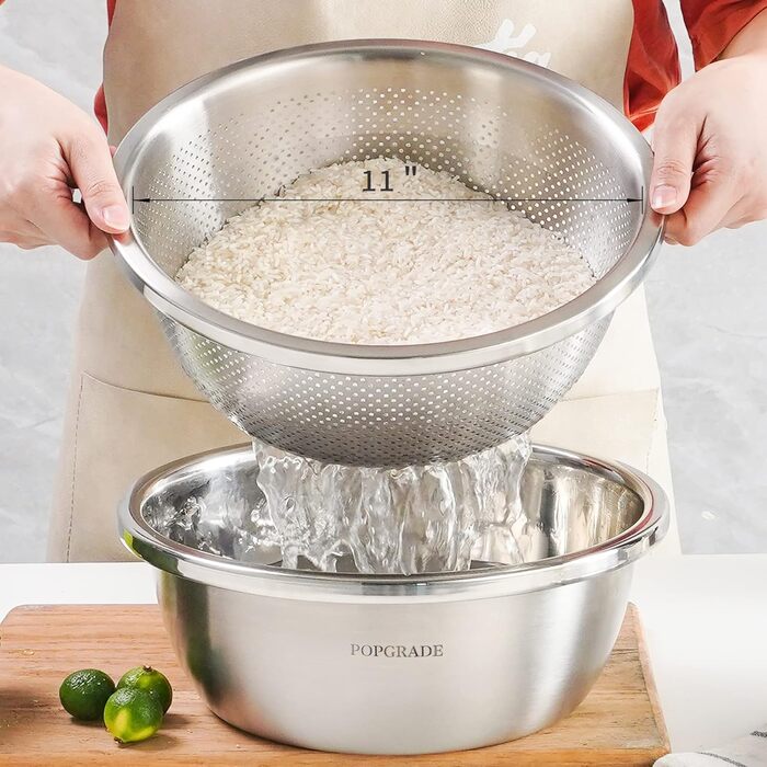 Дуршлаг з нержавіючої сталі 2 шт (5QT) для кухні: сито для рису, макаронів, фруктів та овочів, миска для зціджування