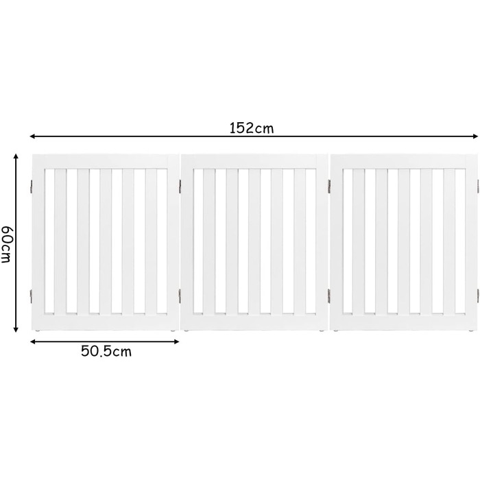 Захисний бар'єр для собак COSTWAY 60см, дерев'яне огорожа, дитяче ворота, розкладні, для захисту сходів, білий (3 панелі)