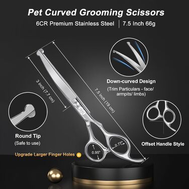 CIICII 10-in-1 Professional Dog Grooming Scissors Set with Round Tip - Pet Hair Trimmer for Dogs & Cats
