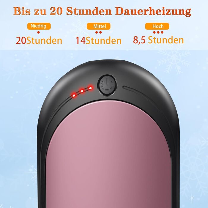 Електричний підігрівач для рук, перезаряджуваний набір 2 шт. з акумулятором 6000mAh, USB-кабель, 3 режими нагріву, 20 годин тепла, перезаряджувана кишенькова пічка для активного відпочинку взимку (чорний, рожевий)