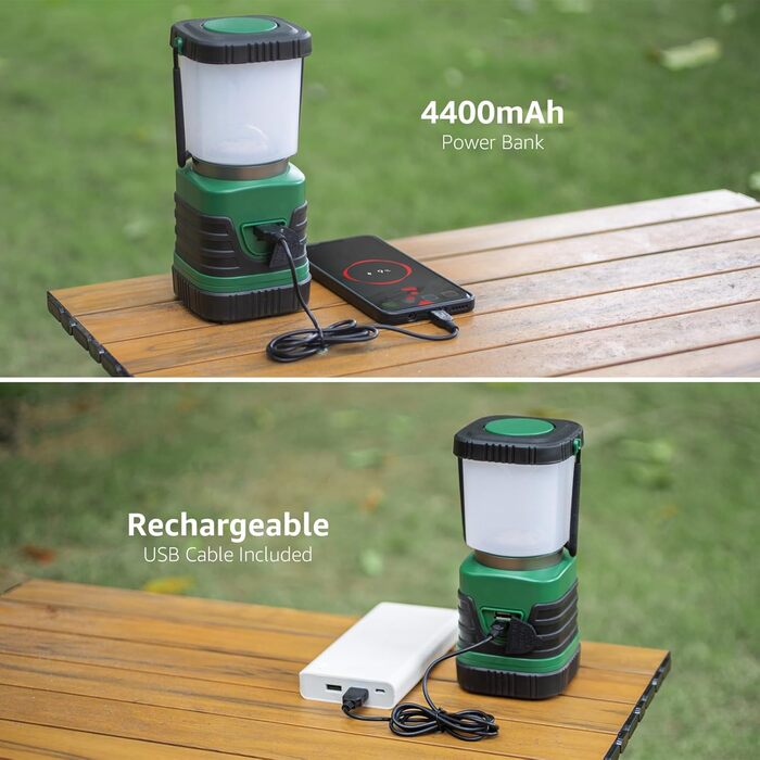 LED Camping Lantern Portable, Super Bright Rechargeable Spotlight with Handle and Hook, 4 Brightness Levels Dimmable, Emergency Light for Power Outages, Hiking, Emergencies, Blackouts, etc. [Energy Class A++]