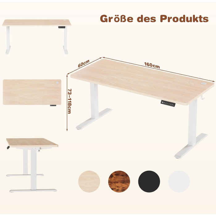 Devoko Electric Standing Desk with Memory - 160x60cm Beige