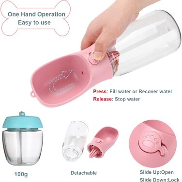 Турбо-фляга для собак: портативна, витокозахисна, 550 мл + 100 мл, BPA-free, для подорожей, біла