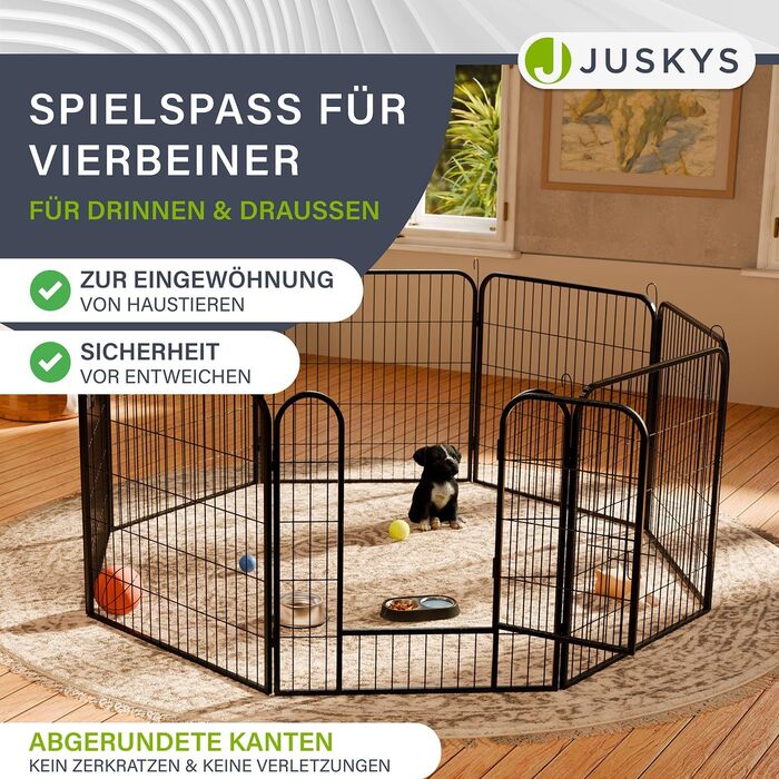 Клітка-вольєр для цуценят Juskys Welpenauslauf Plus 160x160x80 см - металевий вольєр для собак, кроликів та дрібних тварин з дверцятами