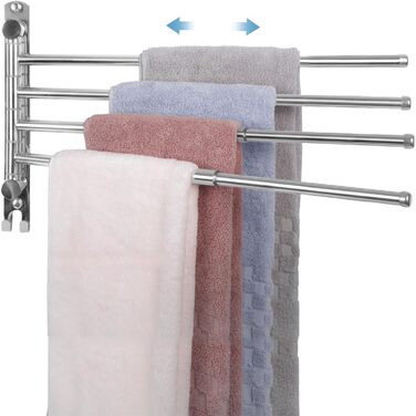 Тримач для рушників JSVER поворотний на 180°, з нержавіючої сталі 304, з 3 висувними рушниками до 50 см, для кухні, ванної кімнати, гардеробу, монтаж на стіну (срібло)