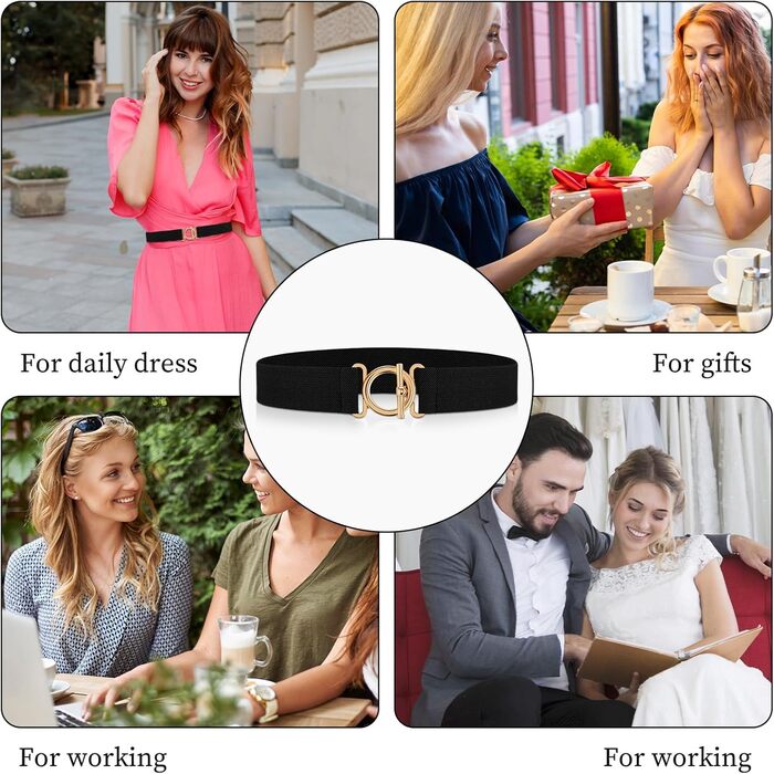 Жіночий еластичний ремінь Amaxiu з золотистою пряжкою, вузький ремінь для талії, чорний