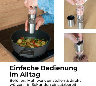 Мельниця для солі та перцю 2-в-1 з нержавіючої сталі | Ручна мельниця для спецій з керамічним жорном та регульованим ступенем помелу