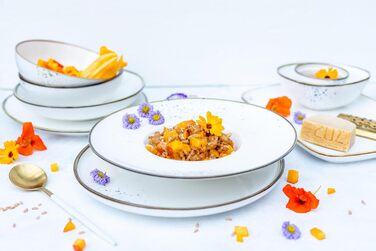 MÄSER Pintar Series, high-quality dining tableware set for 4 people, 16-piece combination service with light glaze, visual brown speckles, and a fine edge in a vintage handmade look, porcelain tableware set brown