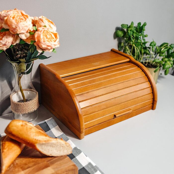 Дерев'яний хлібний ящик Creative Home | 38 x 28,5 x 17,5 см | Для хліба, булок, випічки | З відкидним кришкою | Натуральний хлібний контейнер для кухні