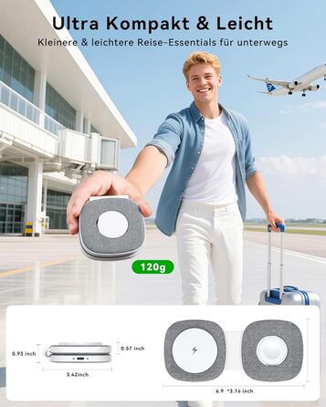 Зарядна станція 2-в-1 для Apple Watch та iPhone MagSafe (20W, сіра) - сумісна з iPhone 17e/Air/17/16/15/14/13/12 та Apple Watch Series 11/10/9/8/7/6/5/4/3/2/SE/Ultra, AirPods
