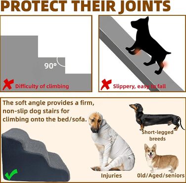 Trhillsbrad Breiter Hundetreppe 5 Stufen 62cm hoch für Kleine Hunde, Hochdichtem Schaumstoff Haustiertreppe, Waschbarem Bezug und Rutschfestem Boden