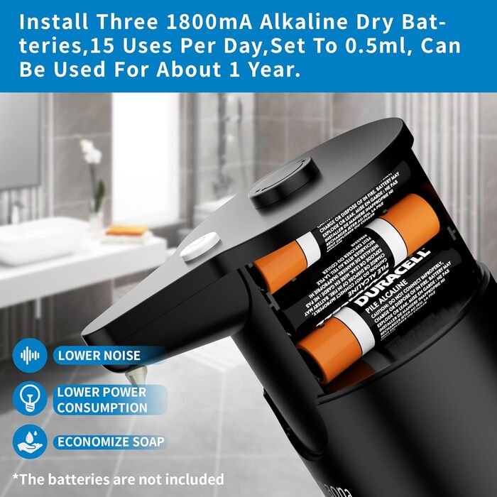 Автоматичний дозатор мила, електричний, чорний, для кухні та ванної кімнати