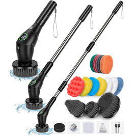 WADEO Electric Cleaning Brush, 17-in-1 Electric Cleaning Brush with Replaceable Brush Heads and Adjustable Handle, Electric Scrub Brush for Bathroom, Kitchen, Car, Tiles, Floor (Black)
