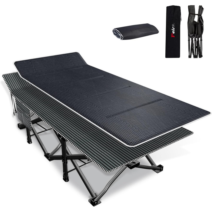 Кемпінгове ліжко Peirhw: складане, широке, з матрацом, до 200 кг, легке та портативне для подорожей