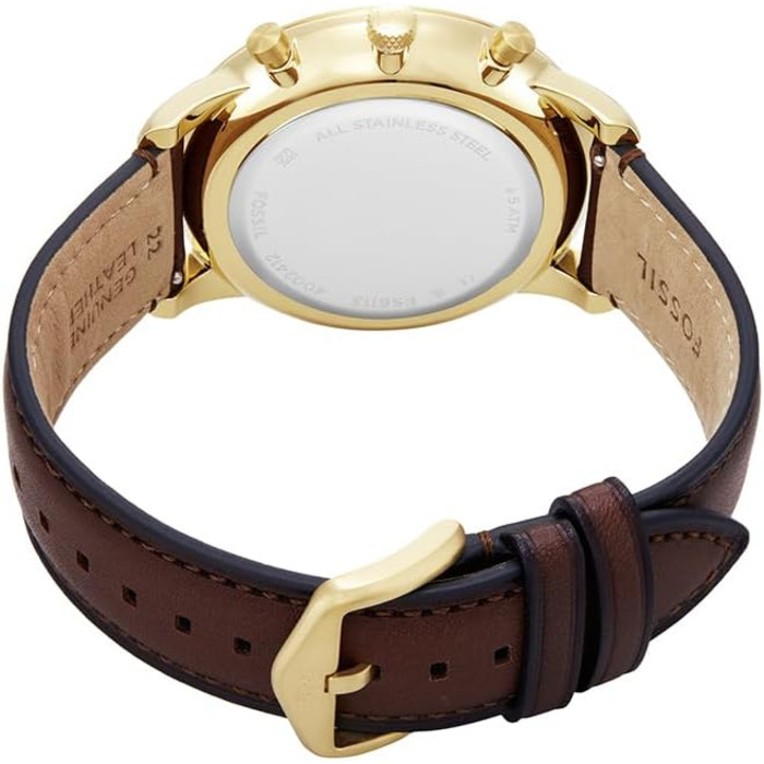 Годинник чоловічий Fossil Neutra Chronograph, шкіряний ремінець (коричневий/золотий), кварцовий механізм