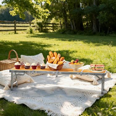 Складний кемпінговий стіл FUNYKICH 116x40x26 см, жовтий - алюмінієвий, MDF стільниця, з сумкою для перенесення
