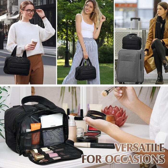 Чоловіча та жіноча косметичка для подорожей Axcone, велика, широка, органайзер для косметики та аксесуарів, ручна поклажа, чорна (T7151)