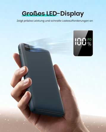 Power Bank ADDTOP 20000mAh 22.5W Blue – портативний зарядний пристрій з USB-C, LED-дисплеєм, швидка зарядка для iPhone 17/16/15/14/13/12/11, Samsung Galaxy та інших телефонів
