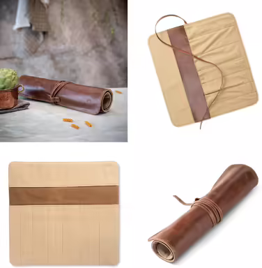 Angus Stoke Chef's Messer Roll Leather | Premium Large Chef's Knife Roll | Knife Bag for Chef's Knives with Extra Pocket & Zipper | Chef's Bag Nils (Mahogany)