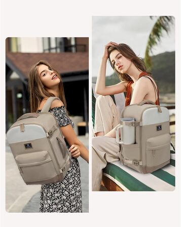 LOVEVOOK Рюкзак для ручної поклажі жіночий, великий дорожній рюкзак, 45L, валіза-рюкзак, рюкзак для подорожей, для ноутбука 17,3 дюйма, на вихідні, діловий, ручна поклажа, 1-бежевий хакі 50x20x36 см (45L, комплект)