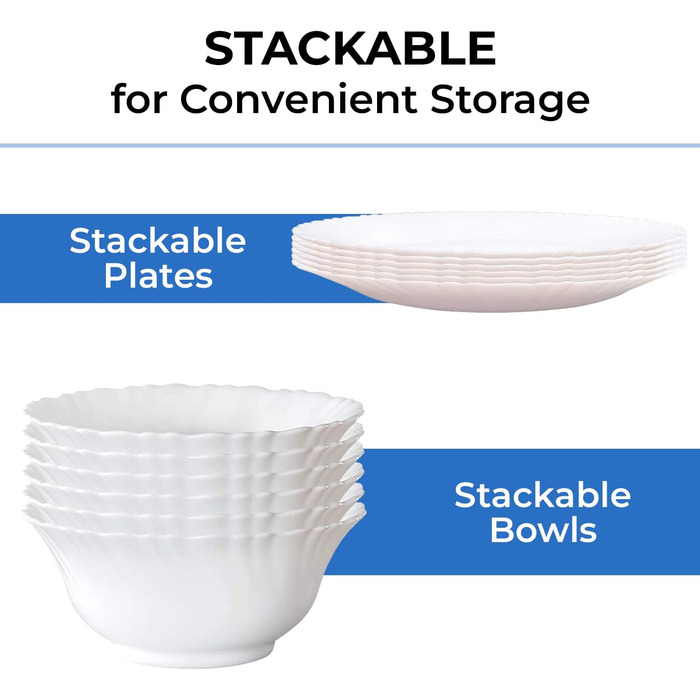 Набір посуду Larah, 35 предметів: тарілки, миски, кришки, ложки, сервіз на 6 осіб, опал, міцний, легкий, для мікрохвильової печі та посудомийної машини, білий з зеленими квітами