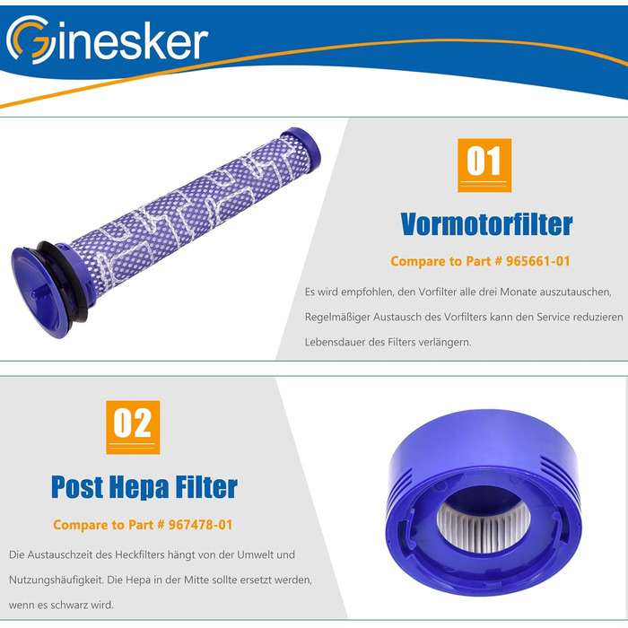 Фільтри для пилососа Dyson V7 V8: комплект 2 HEPA-фільтри після двигуна та 2 попередні фільтри. Оригінальні DY-96566101, DY-96747801