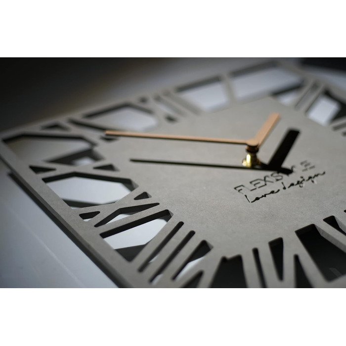 FLEXISTYLE Wall Clock No Ticking Sound Modern LOFT Piccolo Square 30cm Living Room Bathroom, z219n (Gray)