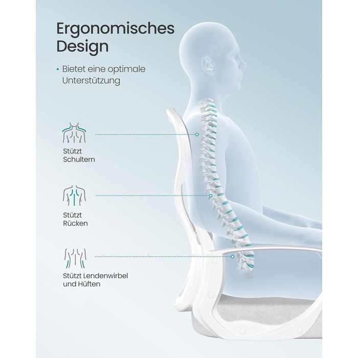 Офісне крісло SONGMICS з ергономічною підтримкою спини, дихаюча сітка, регульована підголівник, для дому та офісу, OBN041B01 (Тауновий сірий)