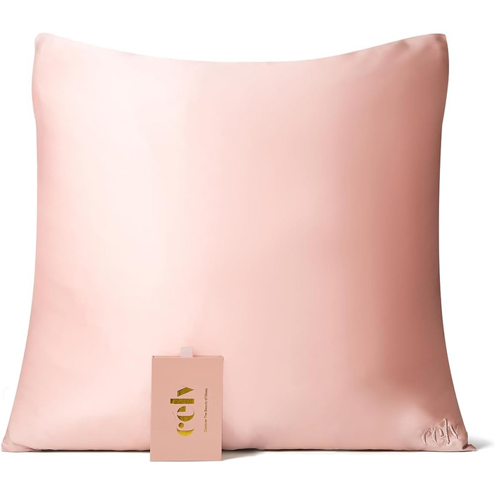 Célv Luxury Silk Pillowcase/Pillow Cover with Hidden Zipper/100% Mulberry Silk Pillow Cover / 1 Piece / 22 Momme/Gift Packaging REUSABLE (80 x 80 cm, Rose Gold) 16 x 11 cm, 1 Piece Rose Gold