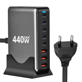 Зарядний пристрій USB C 440W, 8 портів: швидка зарядка USB-C/USB-A, PD PPS 100W для MacBook, iPad, Samsung та інших пристроїв