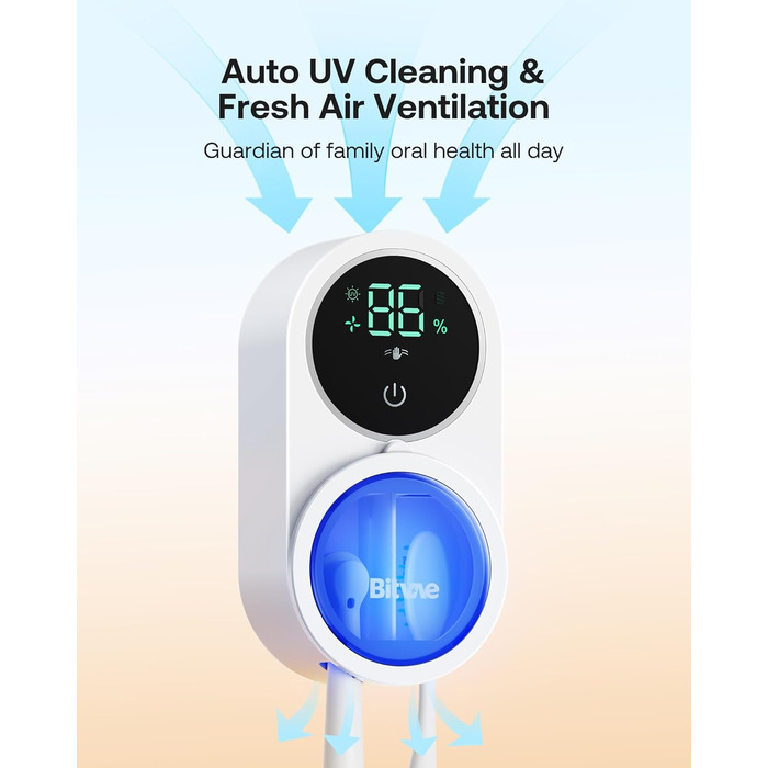 Toothbrush Cleaner, Cleaning and Air Drying, LED Smart Screen, Rechargeable Wall Mount, White
